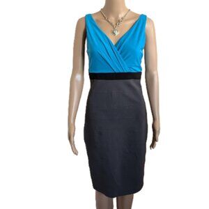 NWT Frank Lyman Design Bodycon Dress Gray and Turgouise With Black Built-In Belt